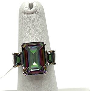 Rainbow Multiple Colored Quartz Ring  Emerald Cut Designer DK 925